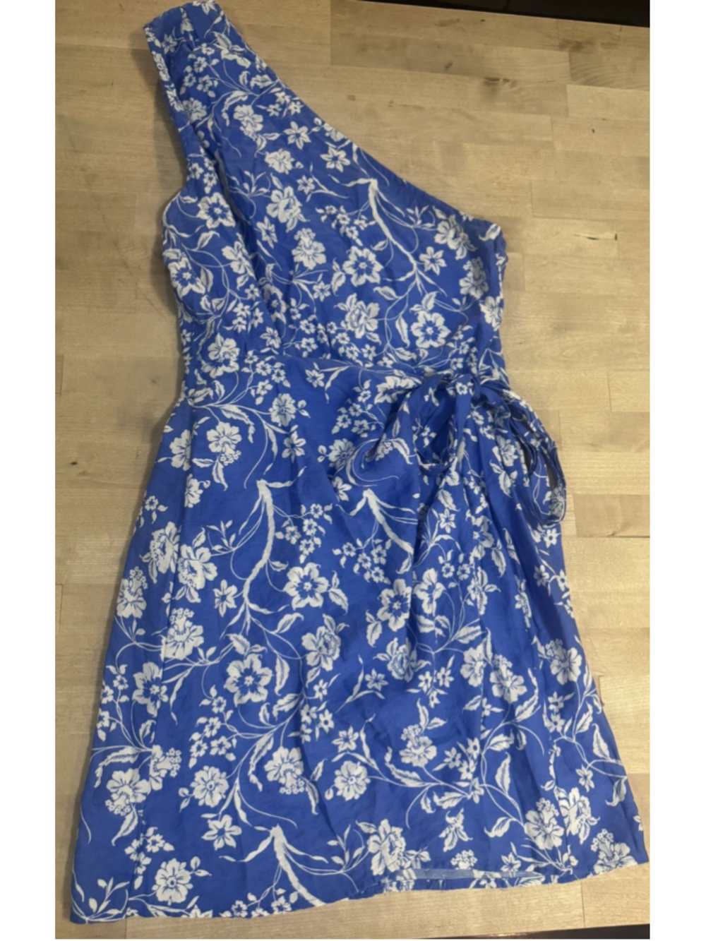 CUPSHE One-Shoulder Hawaiian Holiday Floral Blue White Dress Size XL - Picture 6 of 12